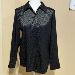 Black Leopard Print Satin Shirt